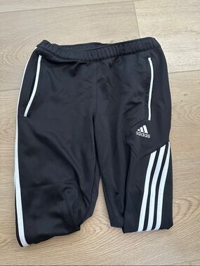 adidas Women's Black Zipper Track Joggers White Stripe Accents and Logo